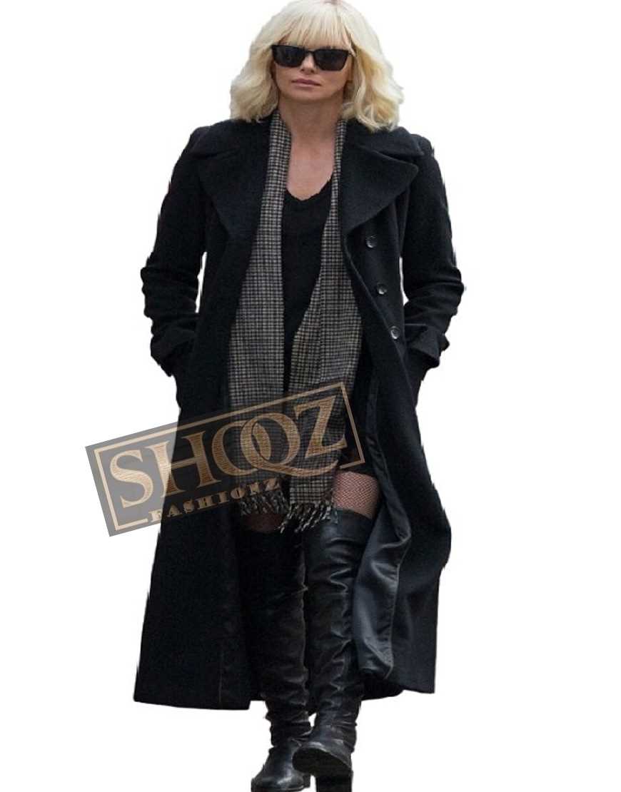Atomic Blonde Charlize Theron Black Wool Coat