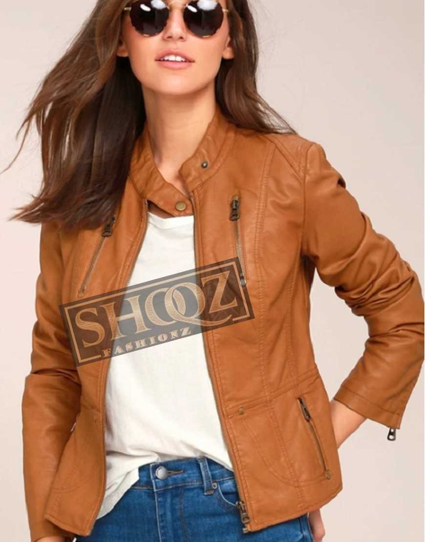 Tan Vintage Moto Biker Leather Jacket Tan Vintage Moto Biker Leather Jacket