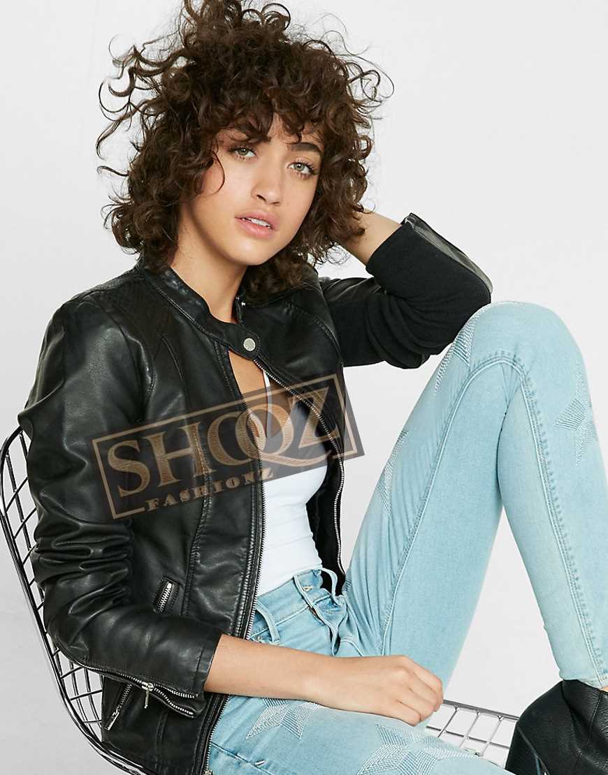 Women Slim Fit Black Leather Jacket