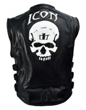 Skull Regulator Icon Biker Black Leather Vest