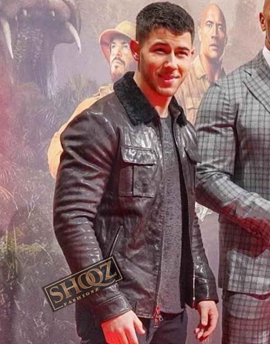 Jumanji: The Next Level (Seaplane) Nick Jonas Brown Leather Jacket
