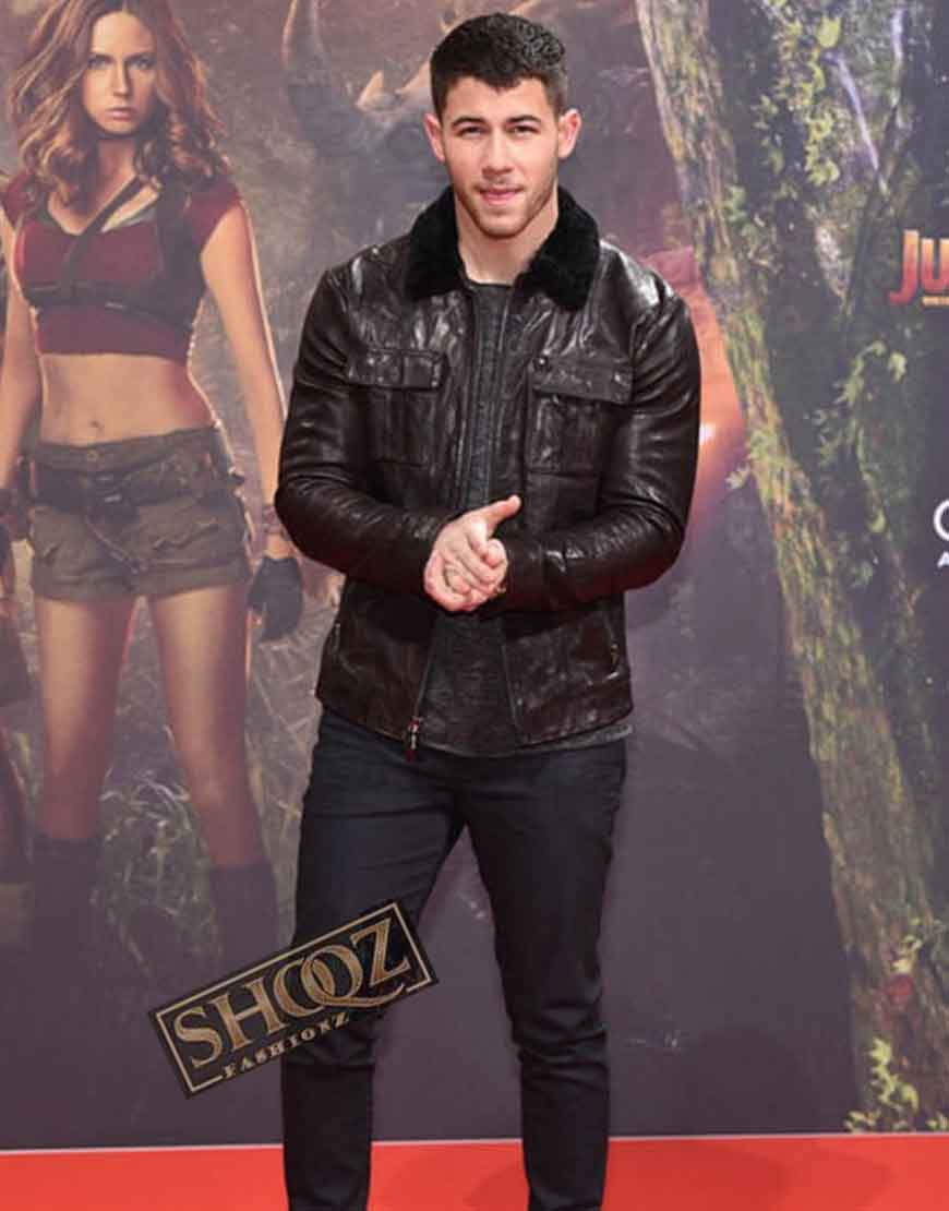 Jumanji: The Next Level (Seaplane) Nick Jonas Brown Leather Jacket