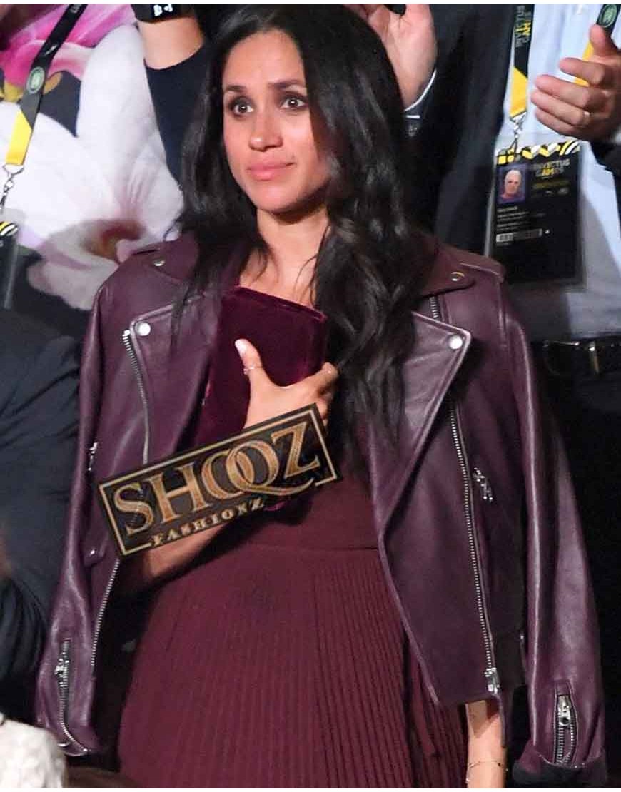 Meghan Markle Maroon Biker Leather Jacket