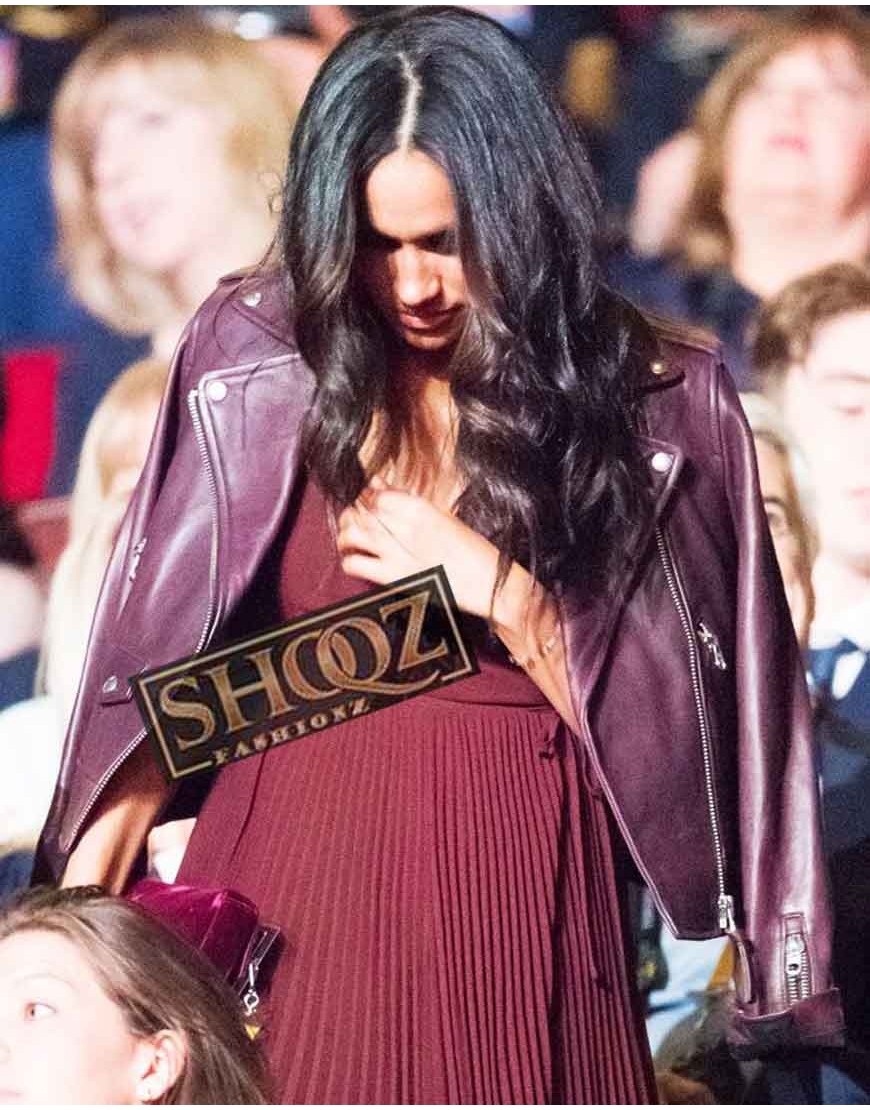 Meghan Markle Maroon Biker Leather Jacket