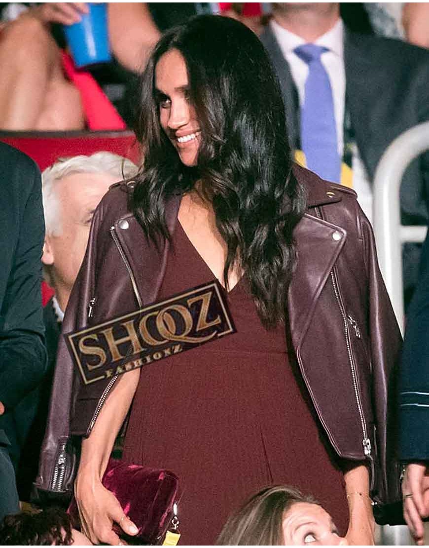 Meghan Markle Maroon Biker Leather Jacket