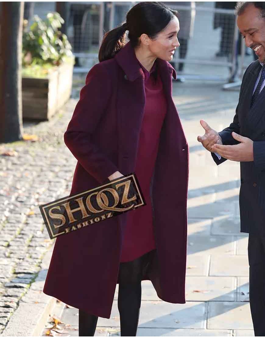 Meghan Markle Maroon Trench Coat