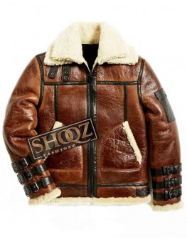 B3 Aviator Brown Waxed Shearling Leather Jacket