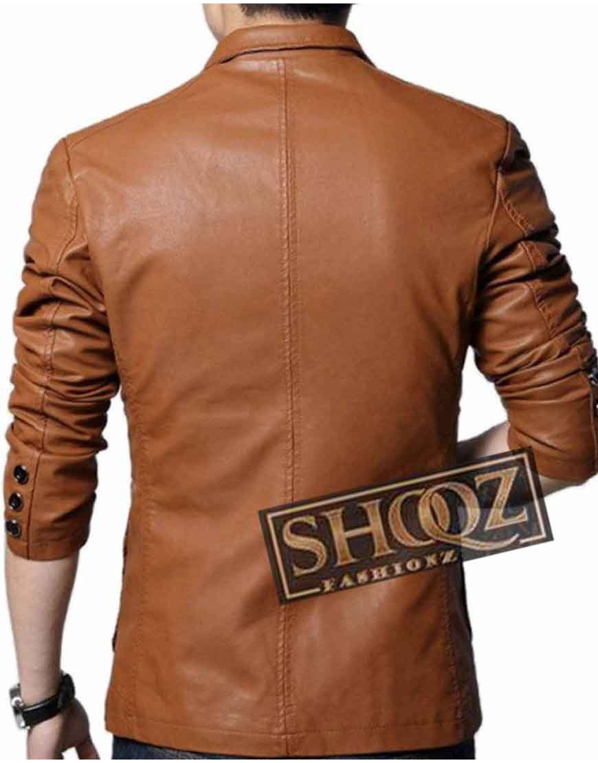 Men’s Slim Fit Casual Brown Leather Blazer