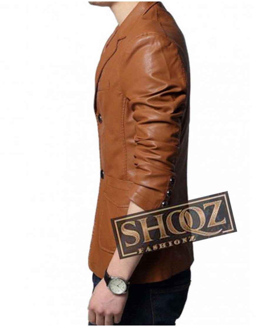 Men’s Slim Fit Casual Brown Leather Blazer