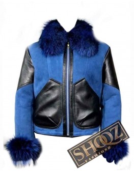 Elizabeth Sheepskin Shearling Leather Blue Jacket
