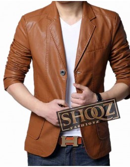Men’s Slim Fit Casual Brown Leather Blazer Men’s Slim Fit Casual Brown Leather Blazer
