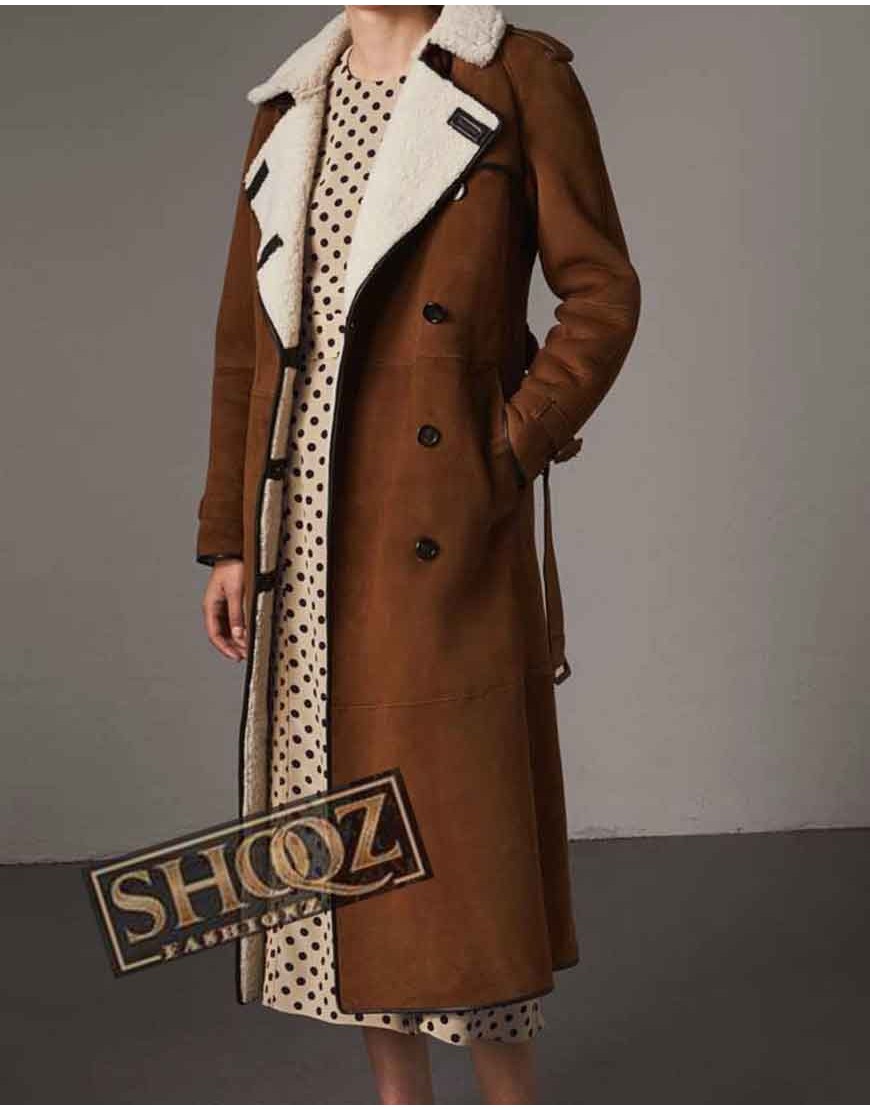 Women Double Breasted Brown Trench Coat 