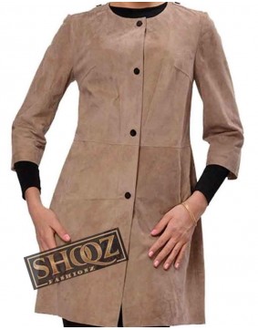 Womens Front Buttons Suede Leather Coat