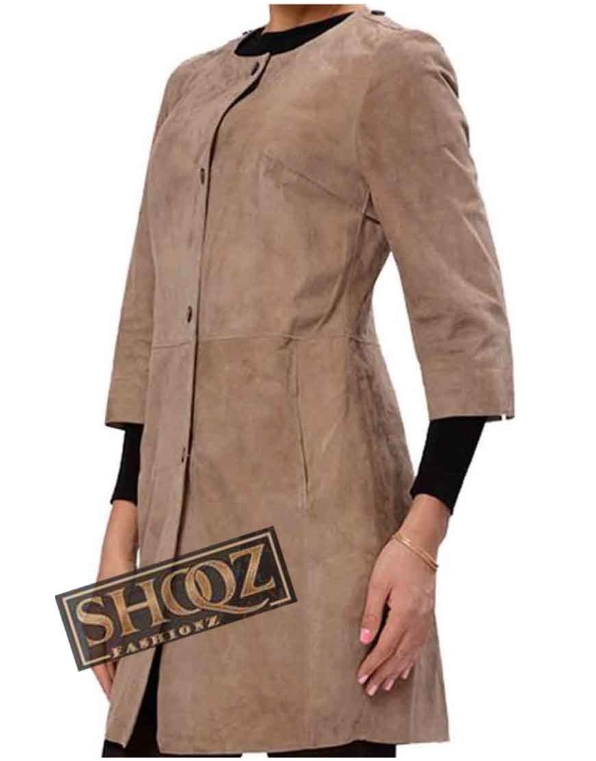 Womens Front Buttons Suede Leather Coat