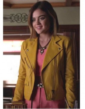 (Aria Montgomery) Pretty Little Liars Lucy Hale Yellow Leather Jacket