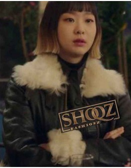 Jo Yi Seo Itaewon Class Kim Da-Mi Black Leather Shearling Jacket