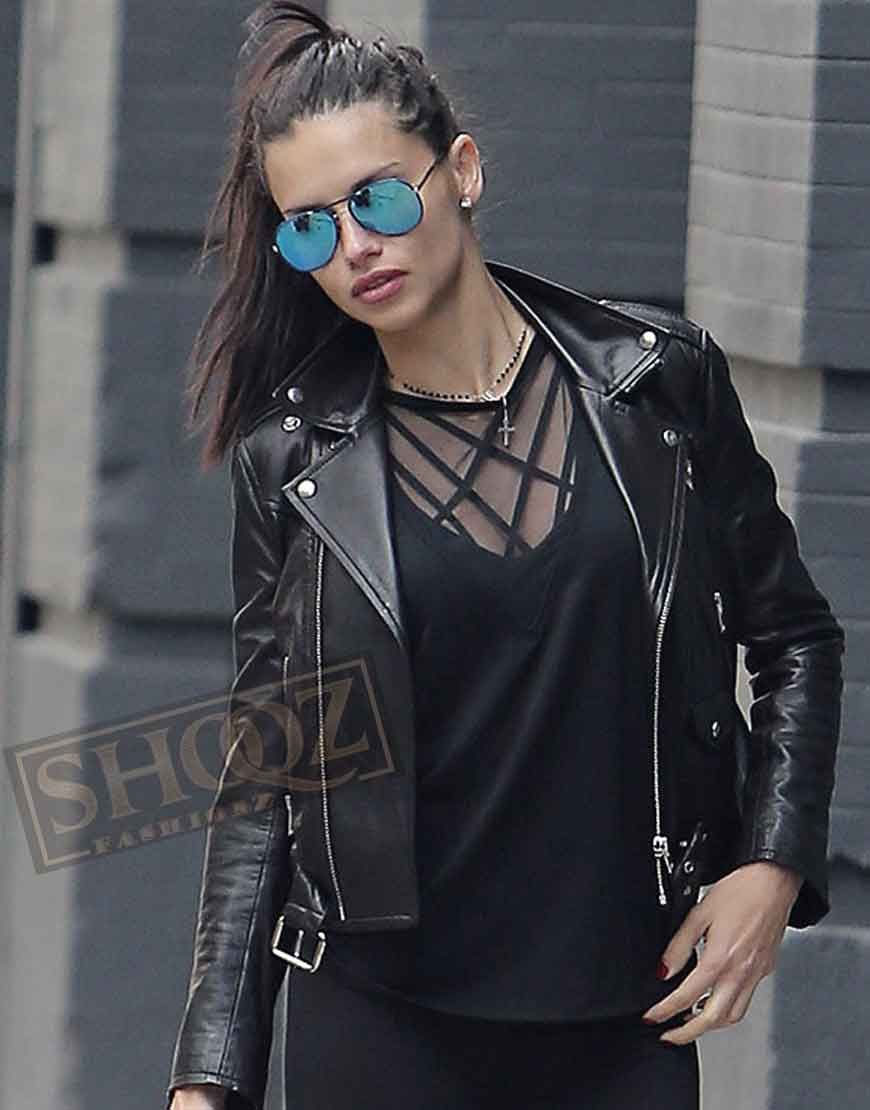 Adriana Lima Black Leather Jacket