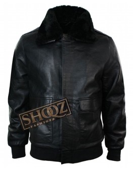 Flight Aviator A2 Fur Collar Black Bomber Leather Jacket