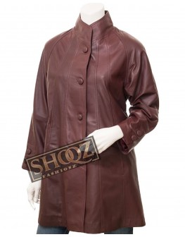 Women's Burgundy Leather Trench Coat