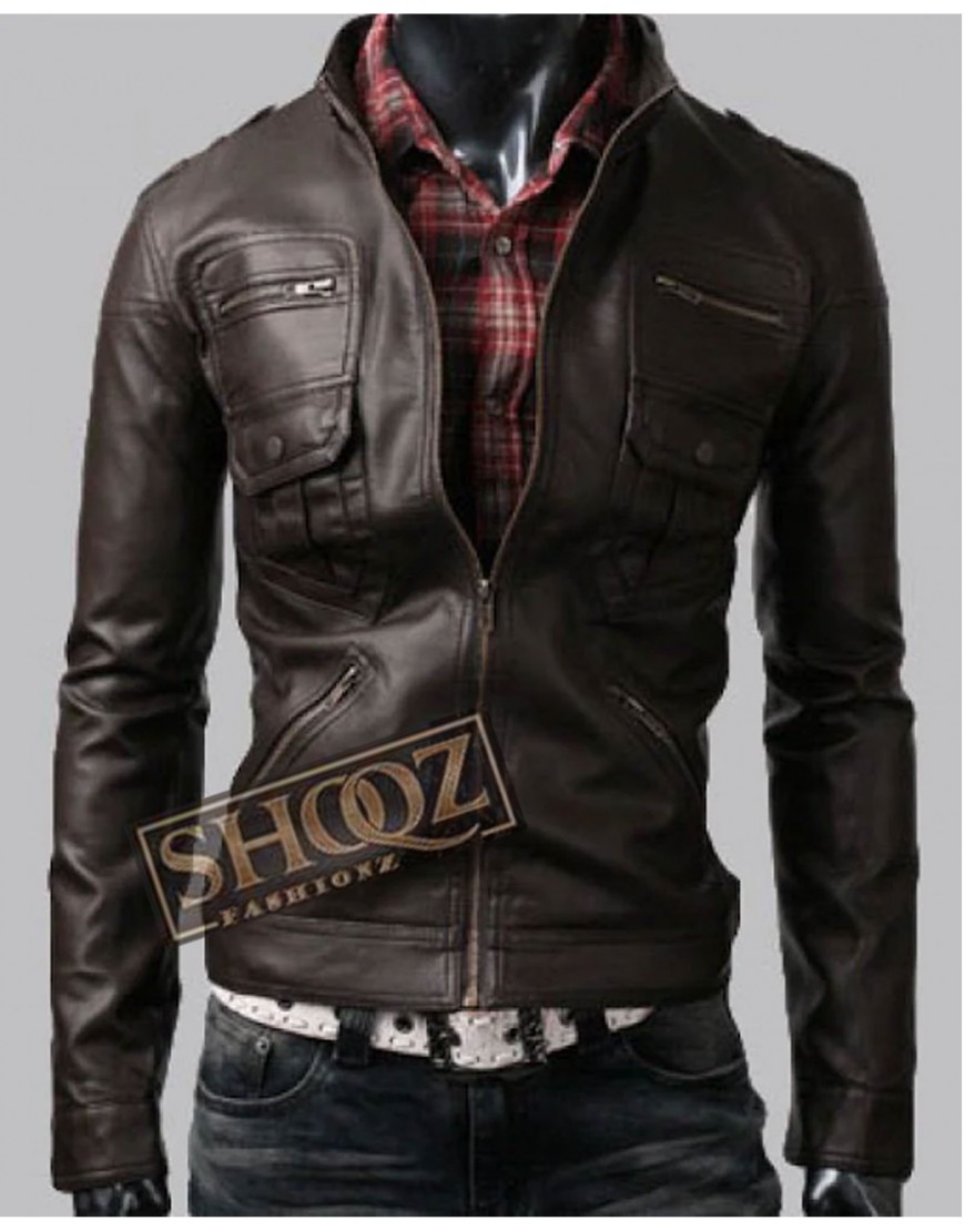 Slim Fit Belted Rider Zip Dark Brown Cowhide Jacket