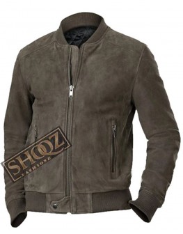 Men's Grey Bomber Suede Leather Jacket