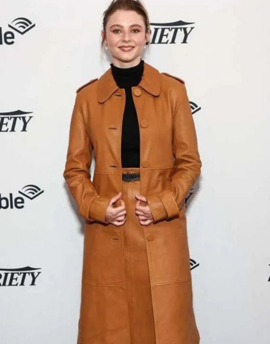 Eileen 2023 Thomasin McKenzie Brown Leather Coat