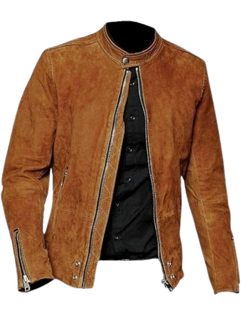 Men's Cafe Racer Vintage Brown Suede Leather Jacket