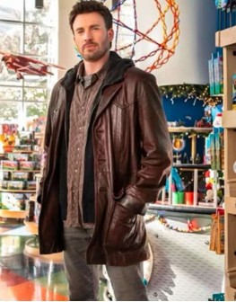Chris Evans Red One Brown Leather Jacket