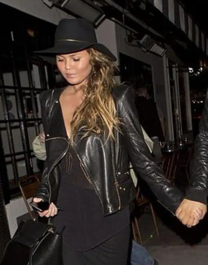 Chrissy Teigen Black Leather Jacket