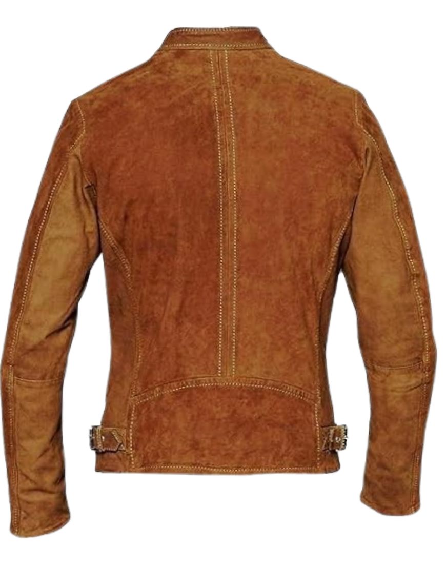 Men's Cafe Racer Vintage Brown Suede Leather Jacket