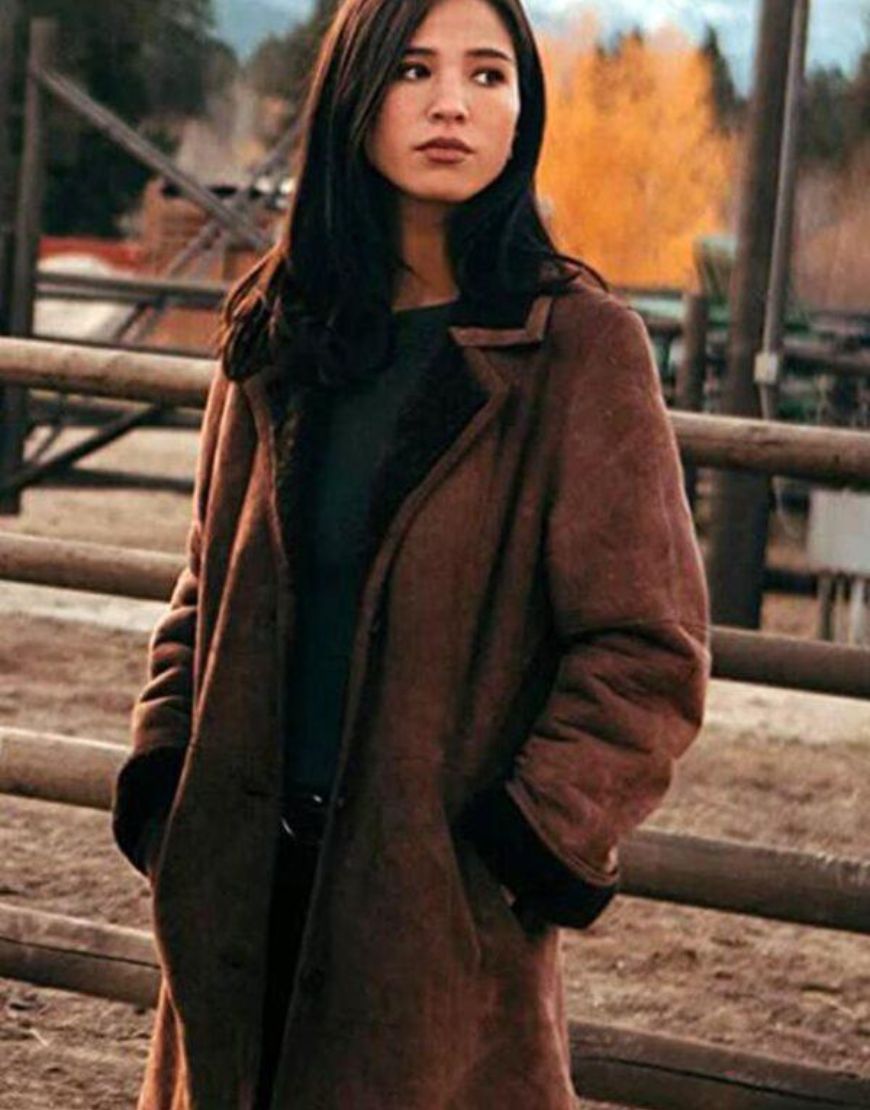 Yellowstone Kelsey Asbille Monica Dutton Shearling Trench Coat