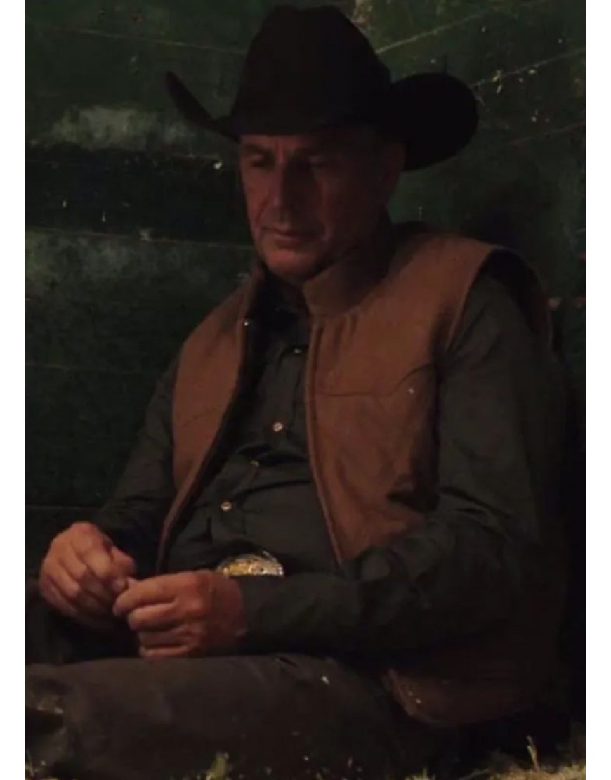 Yellowstone John Dutton Kevin Costner Brown Leather Vest