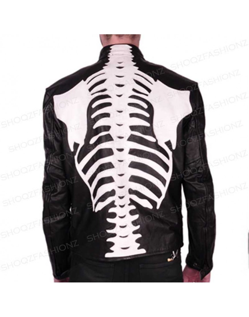 Skeleton Sketch Men's Black Biker Leather Jacket 