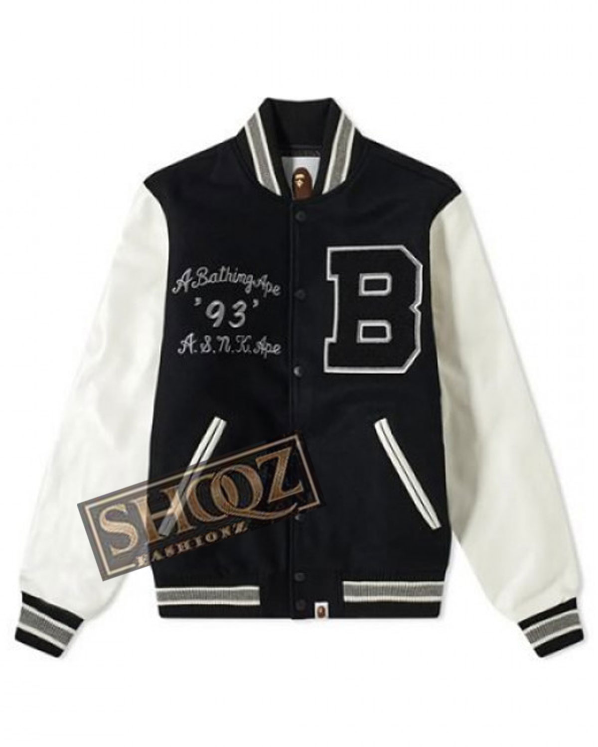 A Bathing Ape Bape Black Varsity Letterman Jacket 1 A Bathing Ape Bape Black Varsity Letterman Jacket