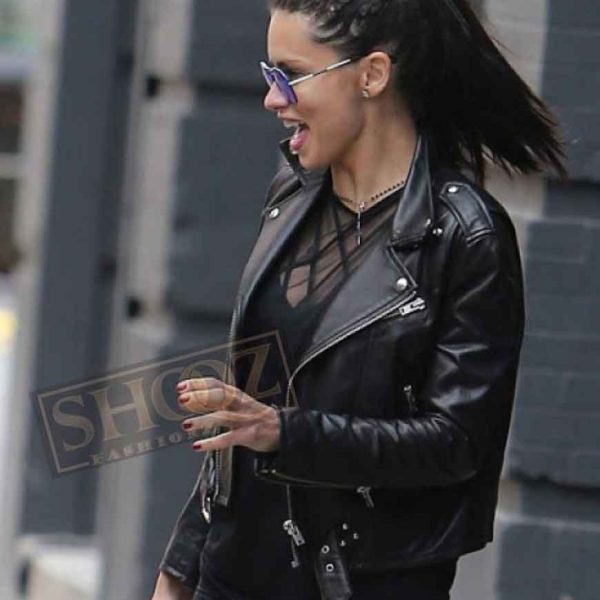 Adriana Lima Black Leather Jacket