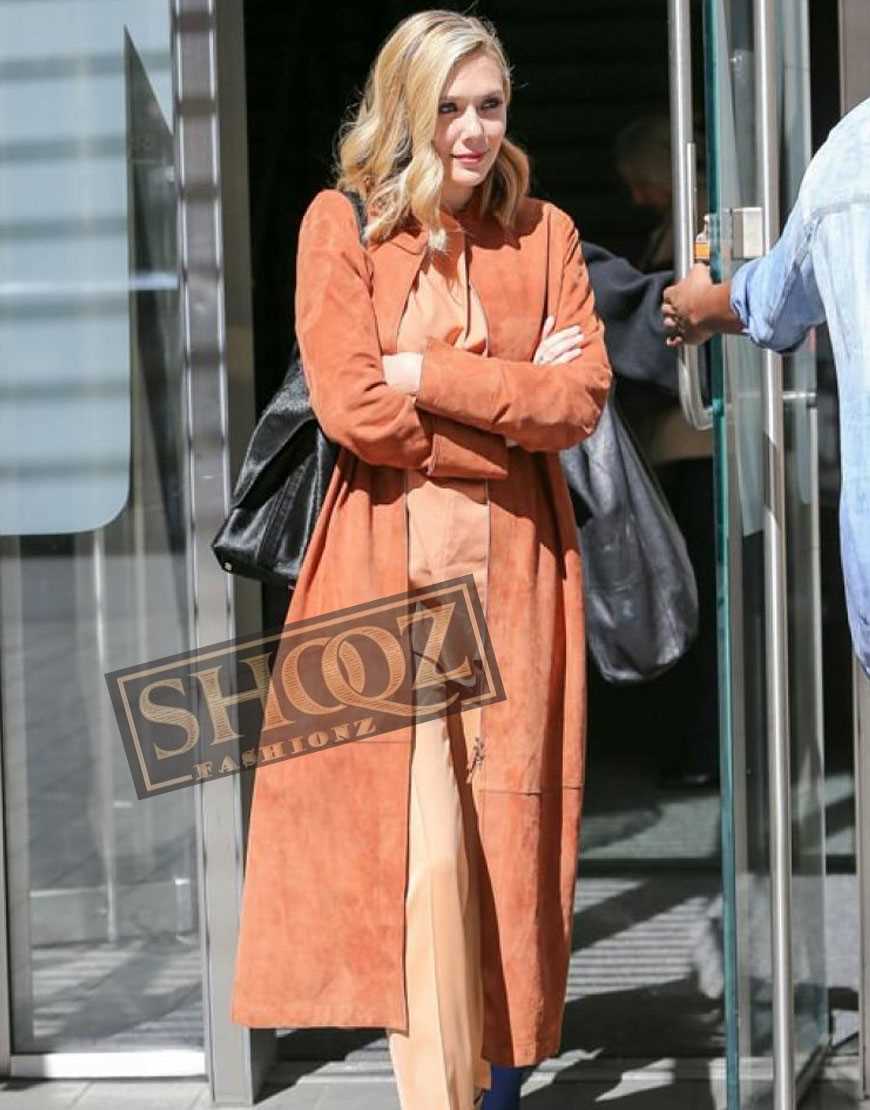 Elizabeth Olsen Trench Suede Coat 1 Elizabeth Olsen Trench Suede Coat