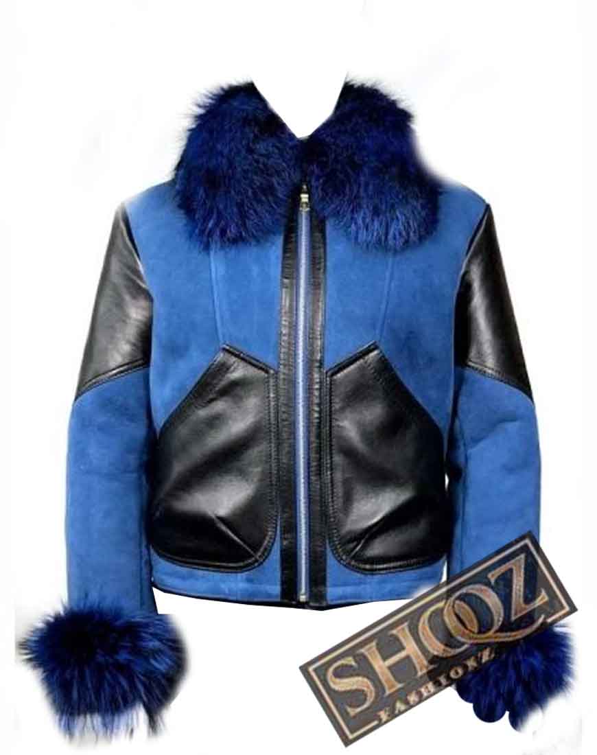 Elizabeth Sheepskin Shearling Leather Blue Jacket 1 Elizabeth Sheepskin Shearling Leather Blue Jacket
