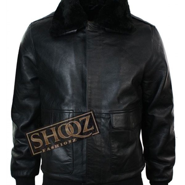 Flight Aviator A2 Fur Collar Black Bomber Leather Jacket
