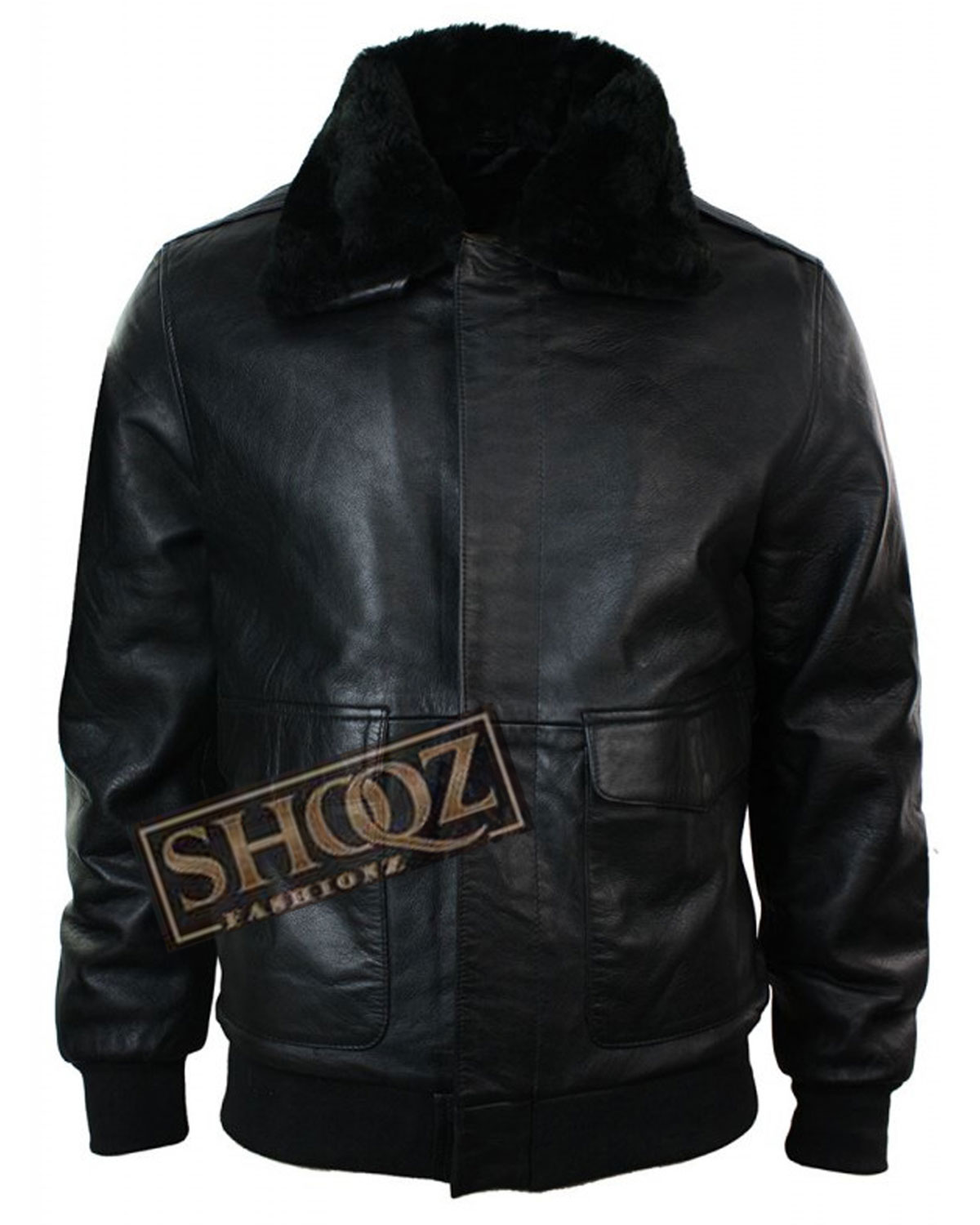 Flight Aviator A2 Fur Collar Black Bomber Leather Jacket