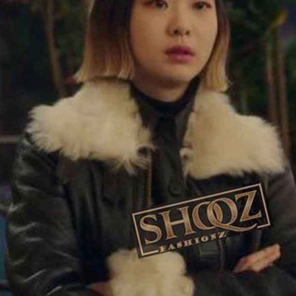 Jo Yi Seo Itaewon Class Kim Da-Mi Black Leather Shearling Jacket