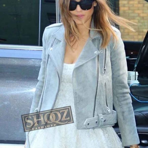 Jessica Alba Grey Leather Jacket 2