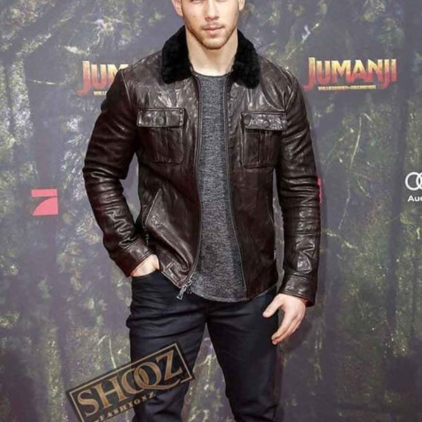 Jumanji: The Next Level (Seaplane) Nick Jonas Brown Leather Jacket