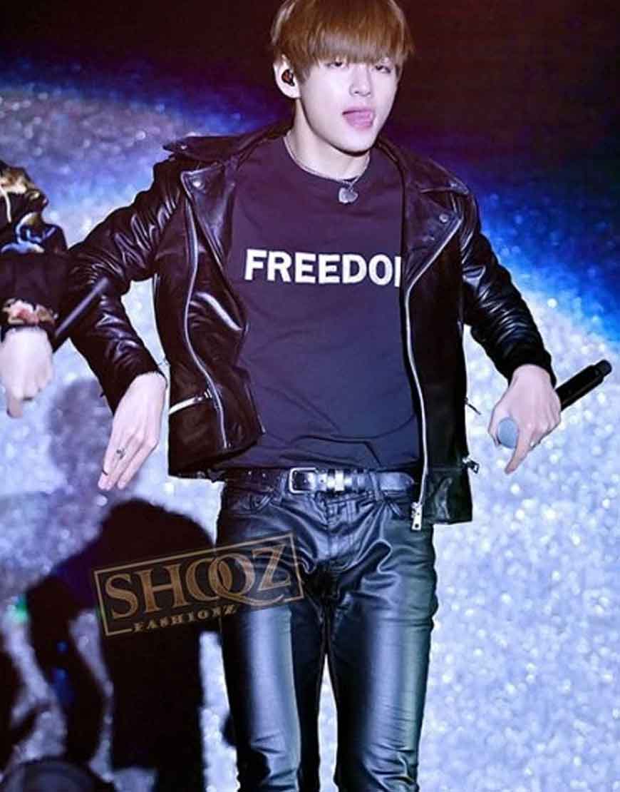 Kim Taehyung Black leather Jacket