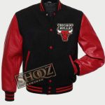 Men Chicago Bulls Red And Black Letterman Jacket