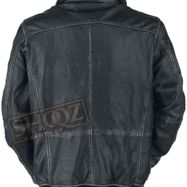 Mens Bike Racer Black Distressed Fur Collar Leather Jacket