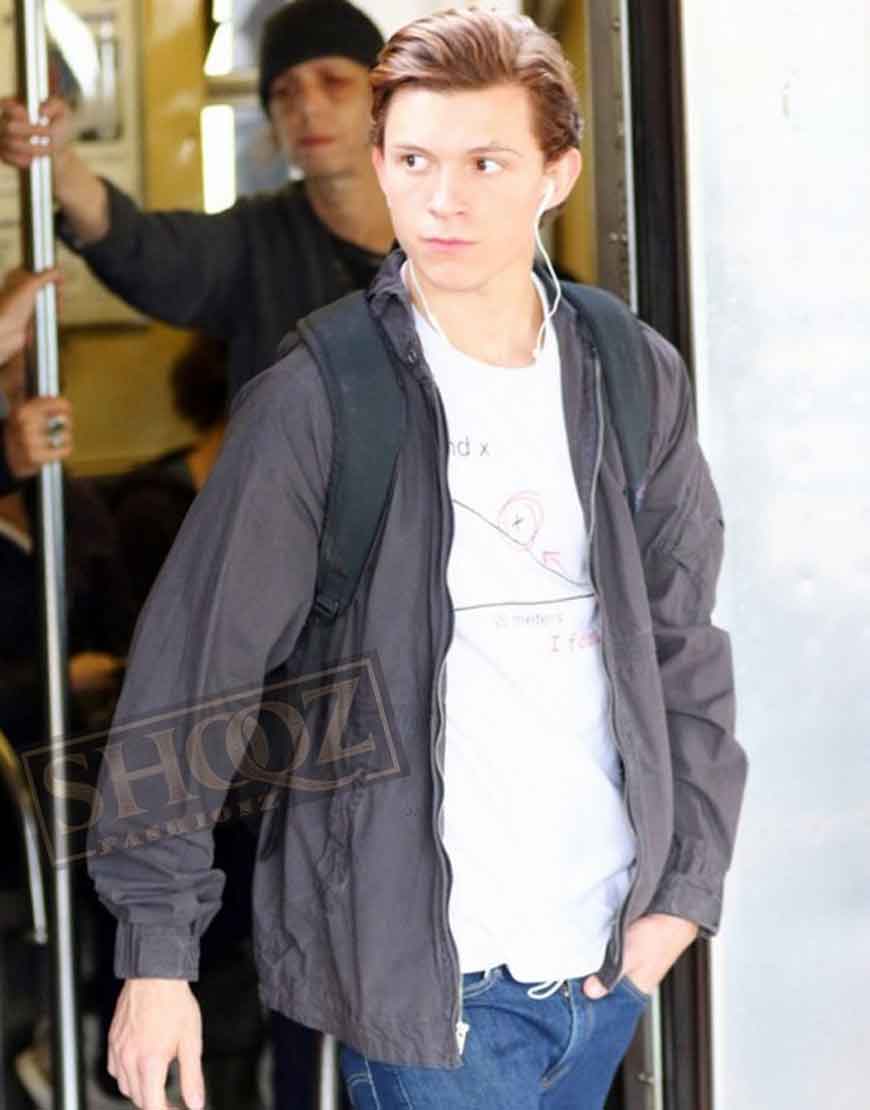 Spider Man Homecoming Tom Holland Grey Jacket 1 Spider Man Homecoming Tom Holland Grey Jacket