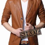 Men?s Slim Fit Casual Brown Leather Blazer