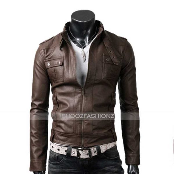 Slim Fit Light Brown Strap Pocket Jacket