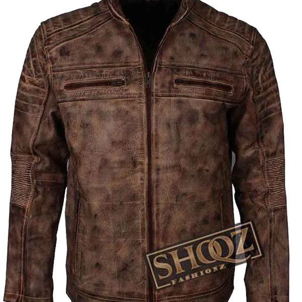 Mens Vintage Brown Waxed Caf? Racer Jacket