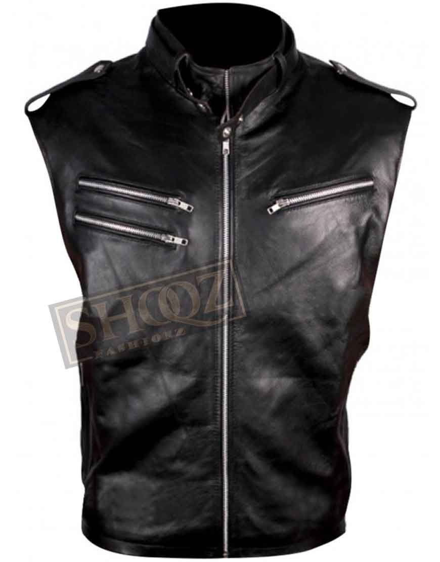 WWE Wrestler Dave Bautista Black Leather Vest 1 WWE Wrestler Dave Bautista Black Leather Vest